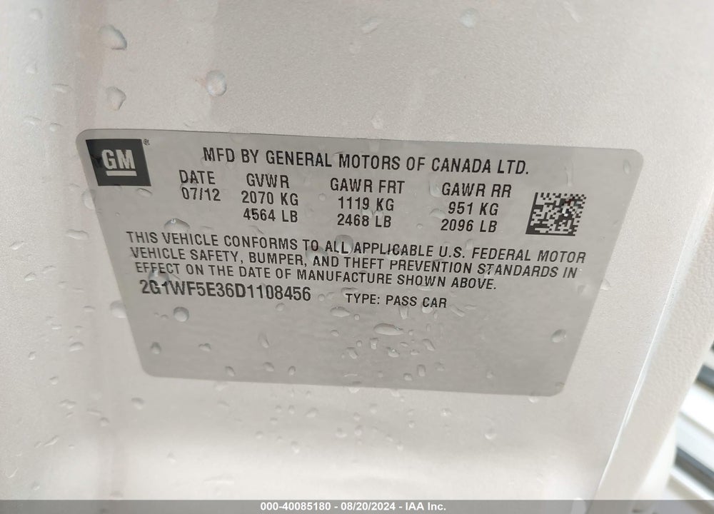 2013 CHEVROLET IMPALA LS VIN: 2G1WF5E36D1108456