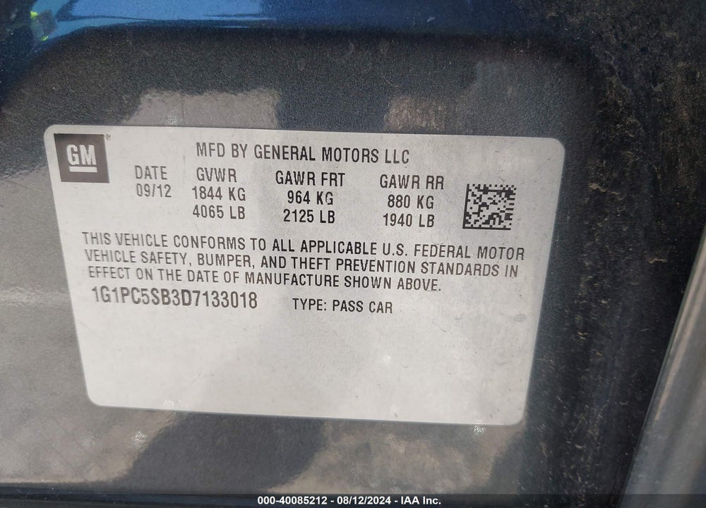 2013 CHEVROLET CRUZE 1LT AUTO VIN: 1G1PC5SB3D7133018