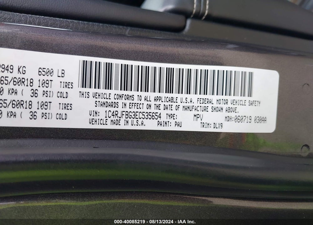 2014 JEEP GRAND CHEROKEE LIMITED VIN: 1C4RJFBG3EC535654