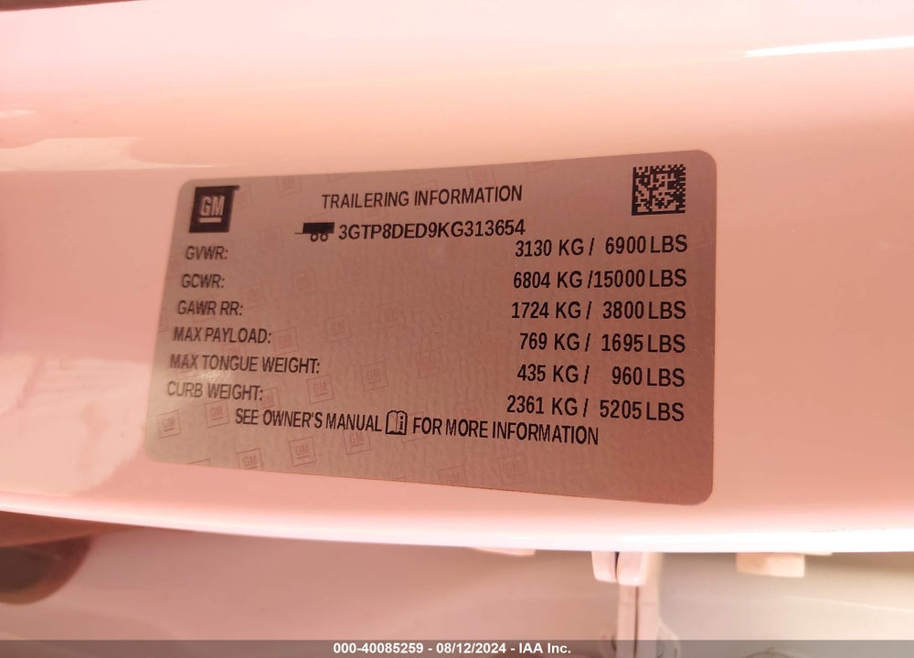 2019 GMC SIERRA 1500 SLT VIN: 3GTP8DED9KG313654
