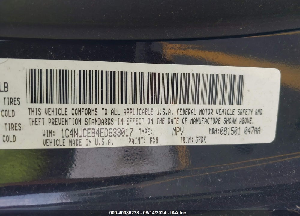 2014 JEEP COMPASS LATITUDE VIN: 1C4NJCEB4ED633017