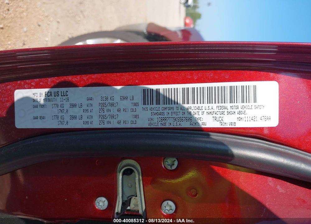 2019 RAM 1500 CLASSIC VIN: 1C6RR7TT5KS567606