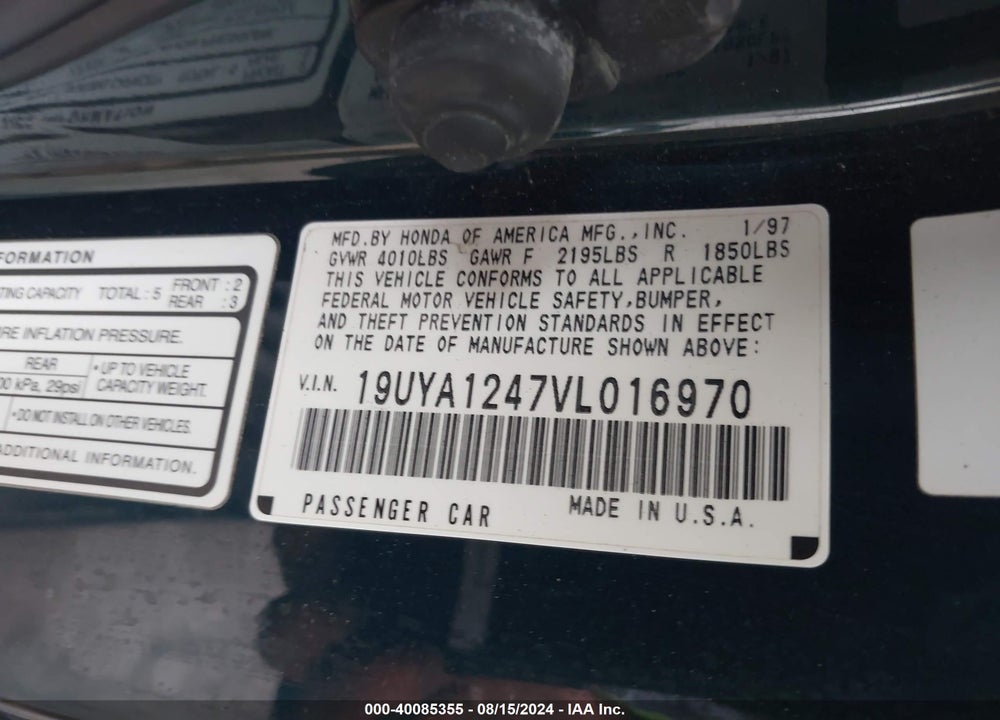 1997 ACURA CL 2.2 VIN: 19UYA1247VL016970