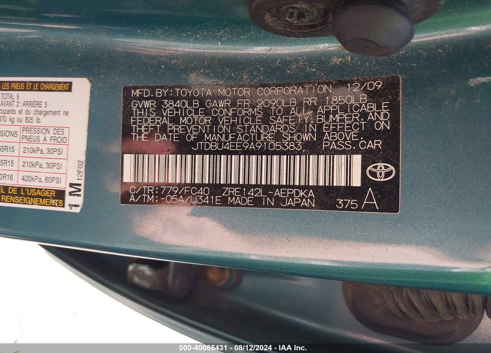 2010 TOYOTA COROLLA LE VIN: JTDBU4EE9A9105383