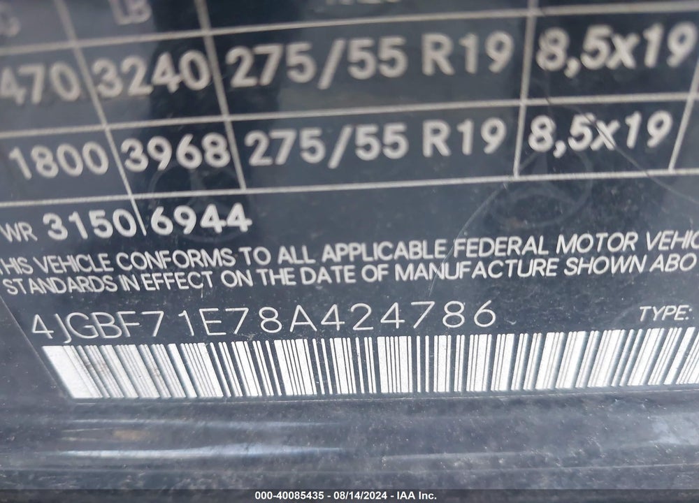 2008 MERCEDES-BENZ GL 450 4MATIC VIN: 4JGBF71E78A424786