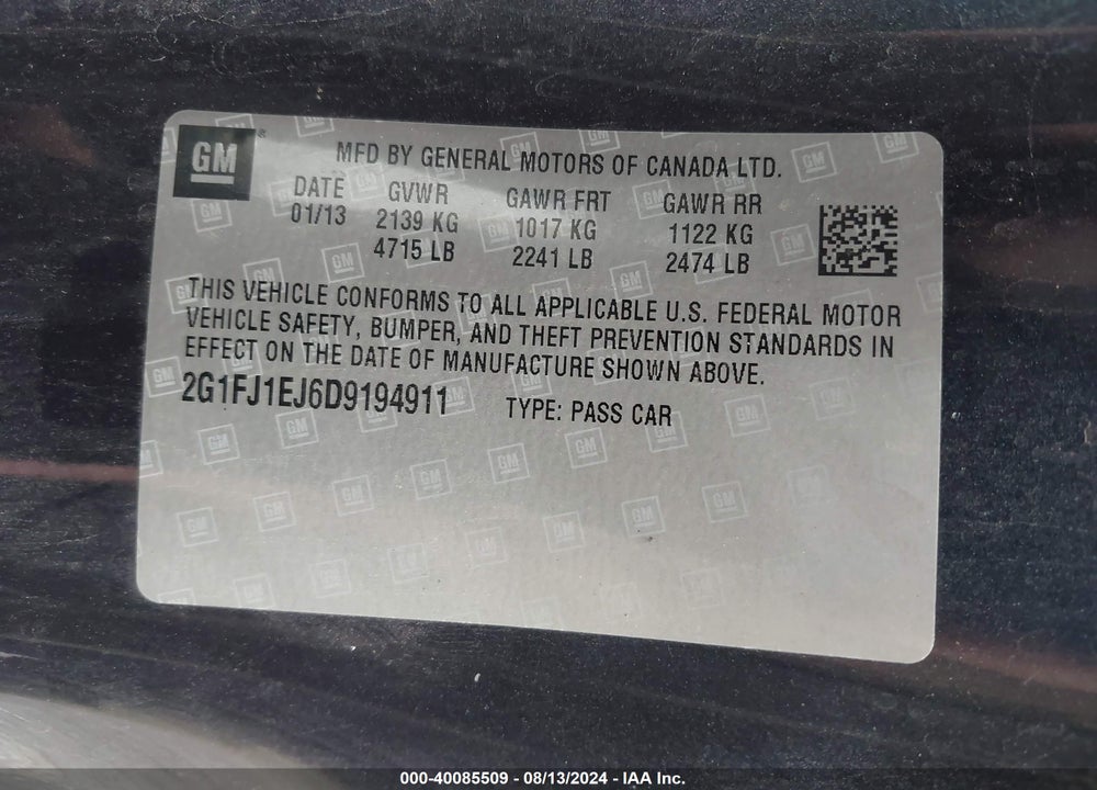 2013 CHEVROLET CAMARO 1SS VIN: 2G1FJ1EJ6D9194911