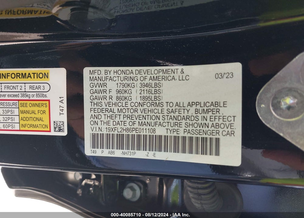 2023 HONDA CIVIC SPORT VIN: 19XFL2H86PE011108