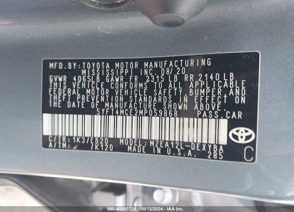 2021 TOYOTA COROLLA XSE VIN: 5YFT4MCE2MP059868