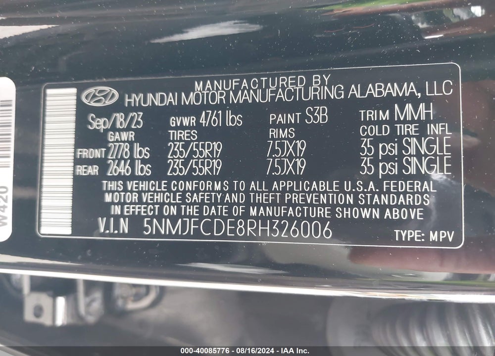 2024 HYUNDAI TUCSON SEL VIN: 5NMJFCDE8RH326006