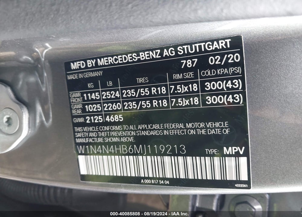 2021 MERCEDES-BENZ GLA 250 4MATIC VIN: W1N4N4HB6MJ119213