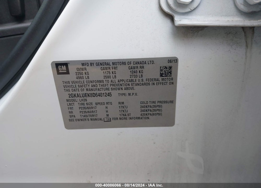 2013 GMC TERRAIN SLT-1 VIN: 2GKALUEK8D6401245