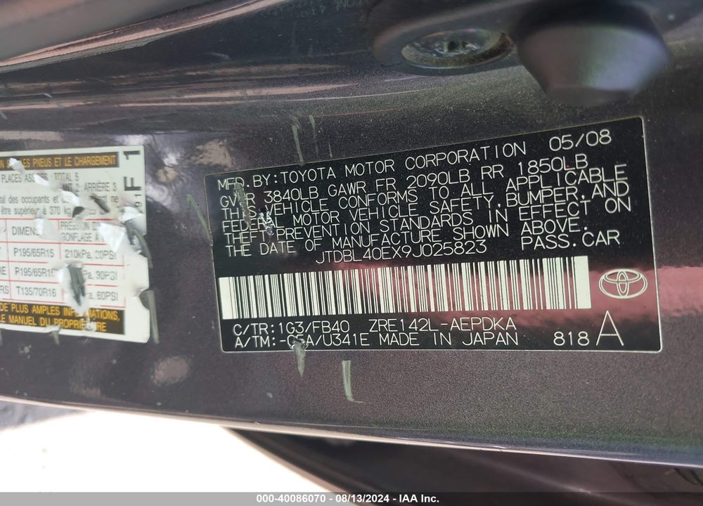 2009 TOYOTA COROLLA LE VIN: JTDBL40EX9J025823