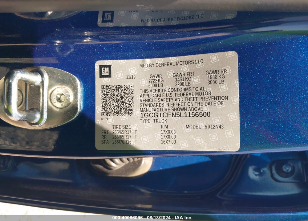 2020 CHEVROLET COLORADO LT VIN: 1GCGTCEN5L1156500