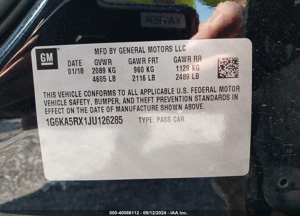 2018 CADILLAC CT6 STANDARD VIN: 1G6KA5RX1JU126285