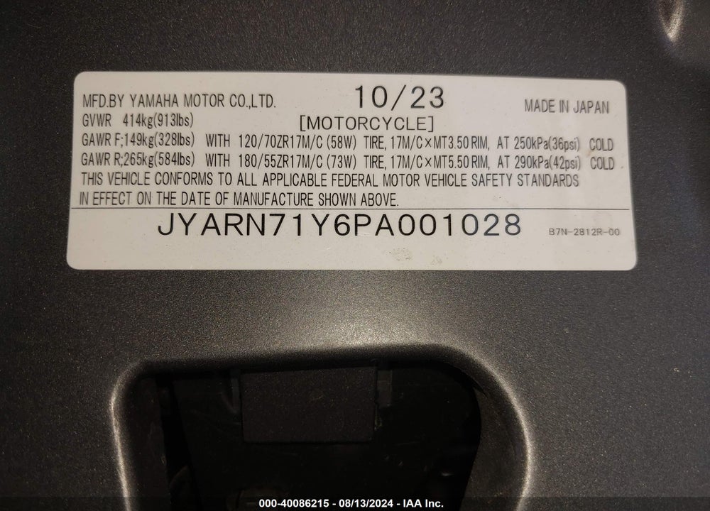2023 YAMAHA MT09 C VIN: JYARN71Y6PA001028