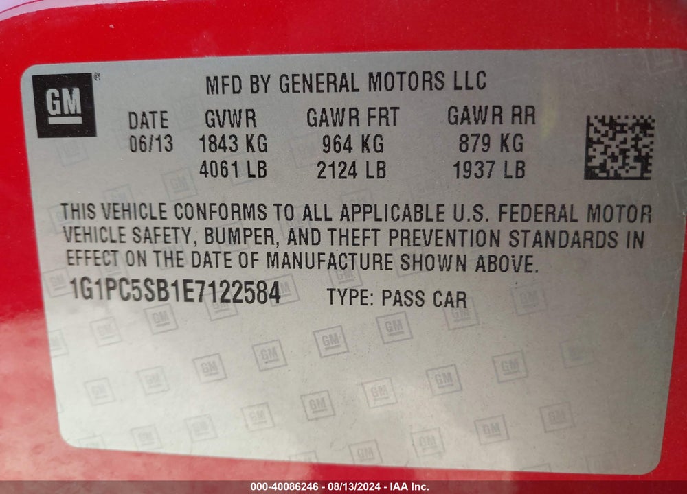 2014 CHEVROLET CRUZE 1LT AUTO VIN: 1G1PC5SB1E7122584