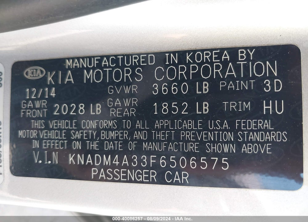 2015 KIA RIO LX VIN: KNADM4A33F6506575
