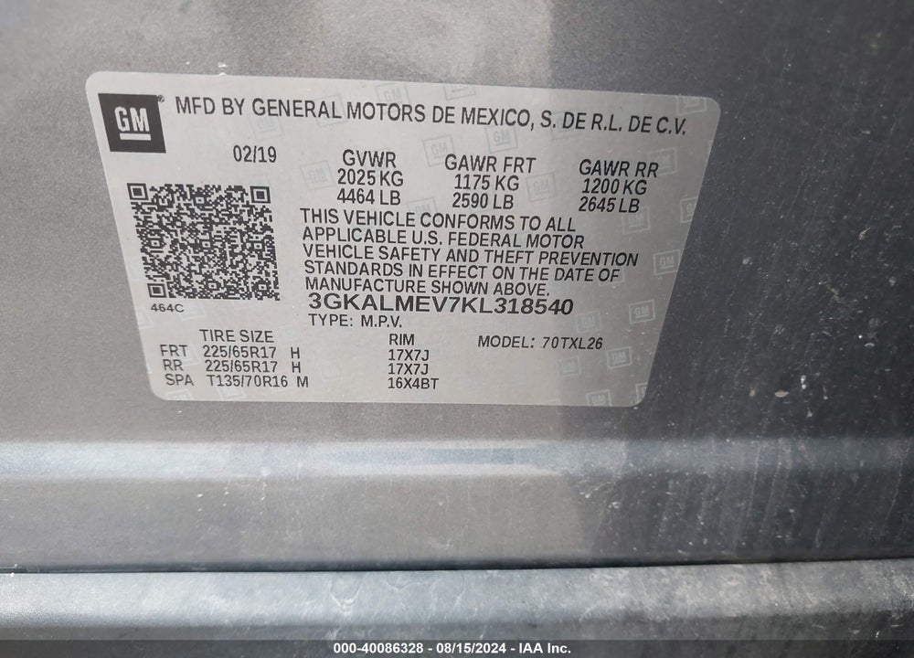 2019 GMC TERRAIN SLE VIN: 3GKALMEV7KL318540