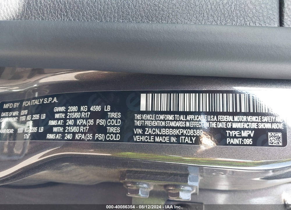 2019 JEEP RENEGADE LATITUDE 4X4 VIN: ZACNJBBB8KPK08389