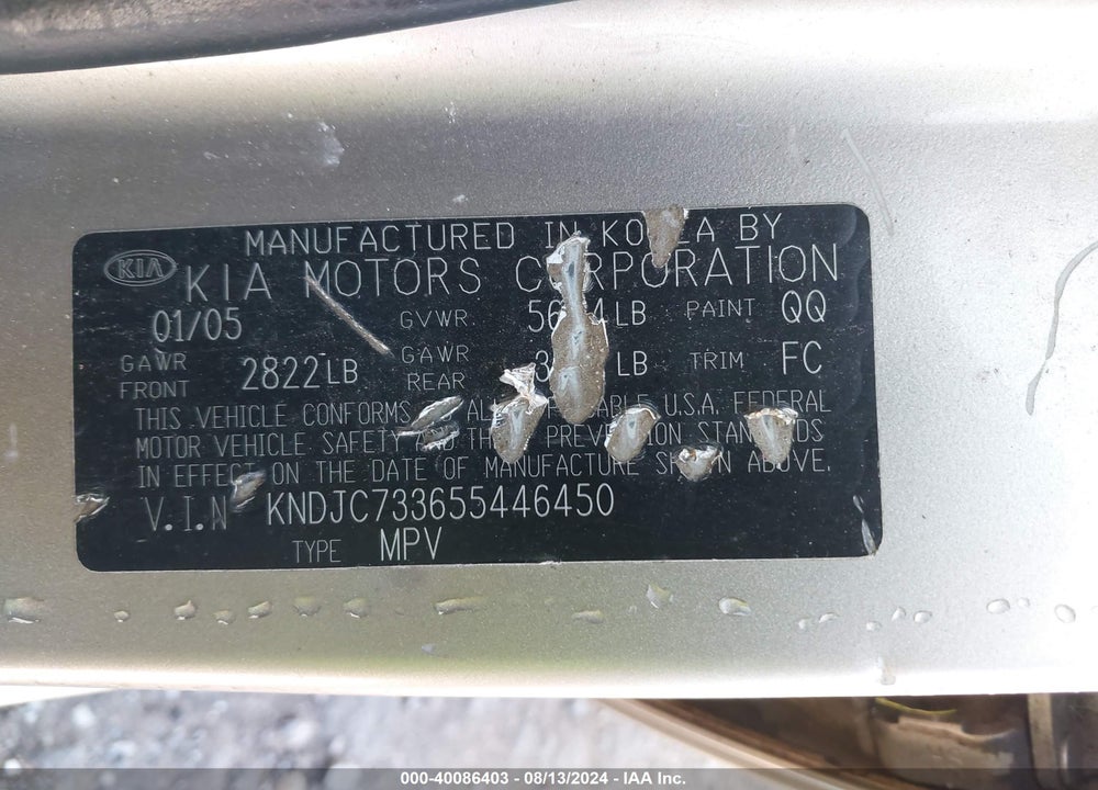 2005 KIA SORENTO EX/LX VIN: KNDJC733655446450