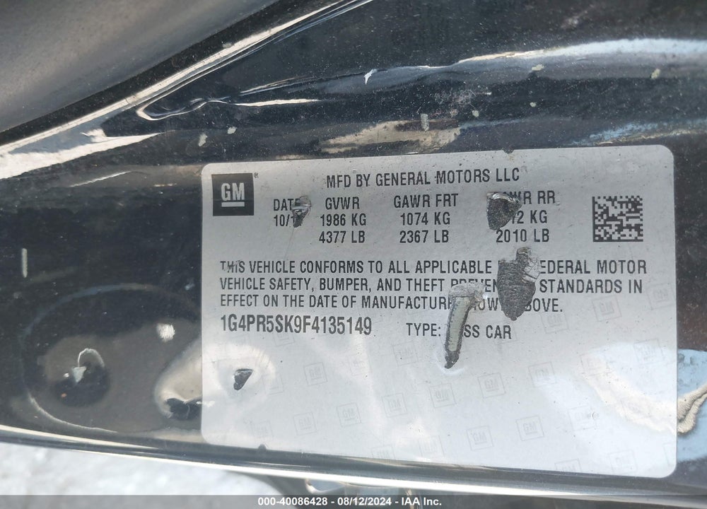2015 BUICK VERANO CONVENIENCE GROUP VIN: 1G4PR5SK9F4135149