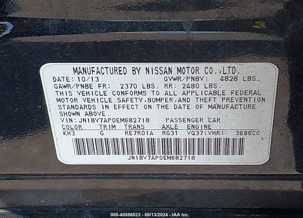 2014 INFINITI Q50 SPORT VIN: JN1BV7AP0EM682718