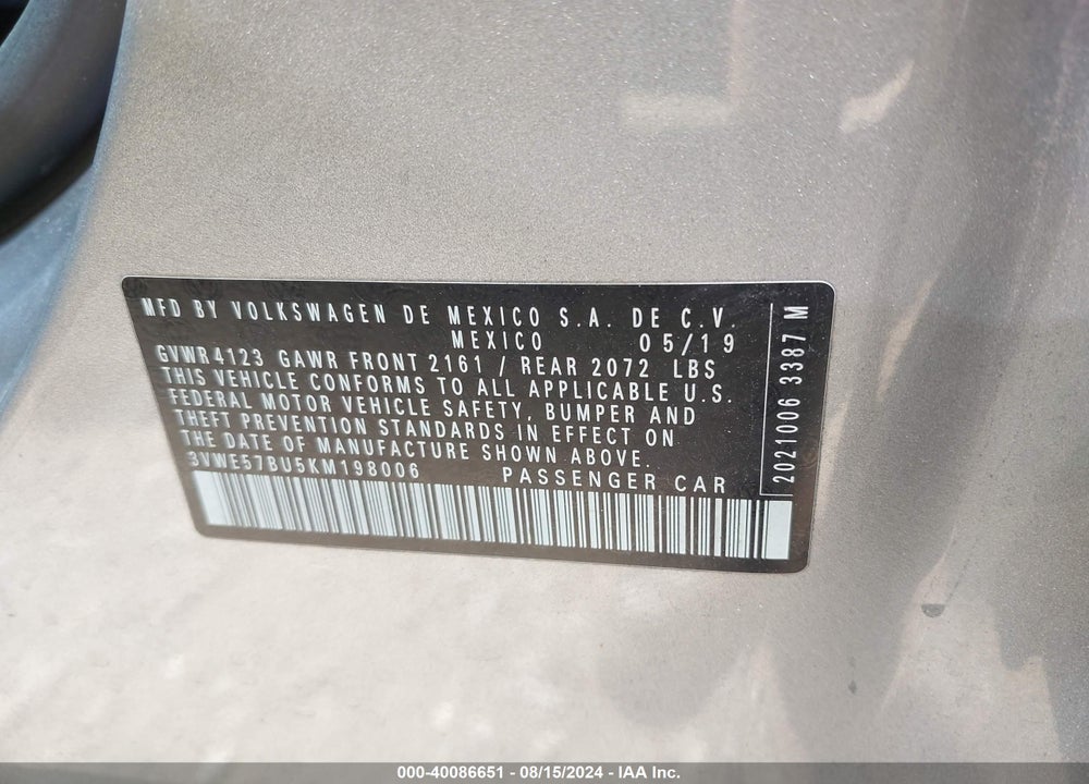 2019 VOLKSWAGEN JETTA 1.4T SEL VIN: 3VWE57BU5KM198006