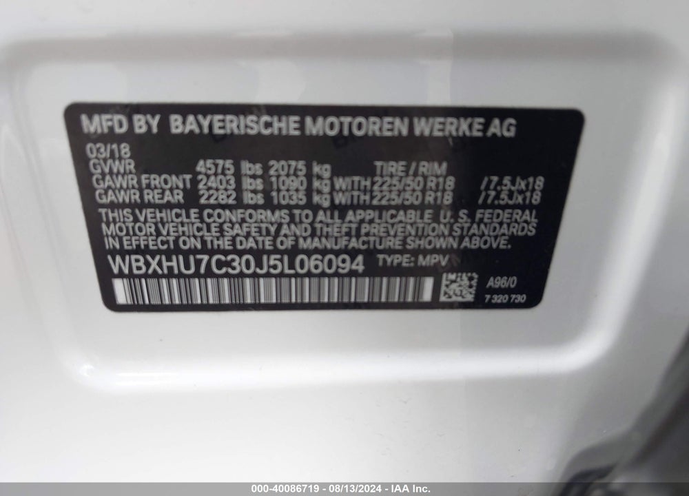 2018 BMW X1 SDRIVE28I VIN: WBXHU7C30J5L06094