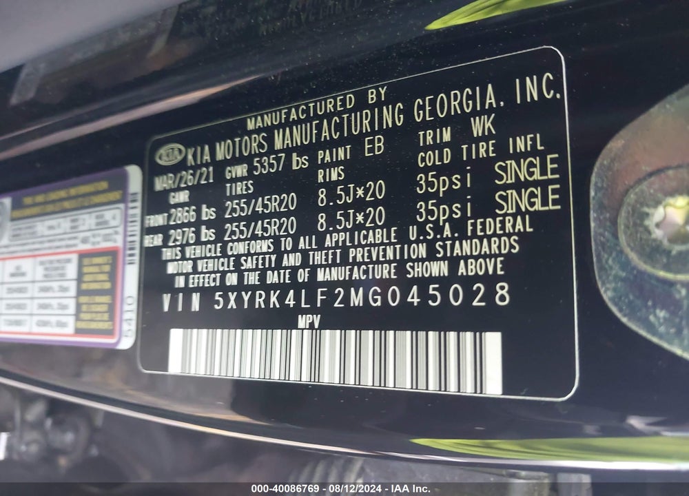 2021 KIA SORENTO SX PRESTIGE VIN: 5XYRK4LF2MG045028