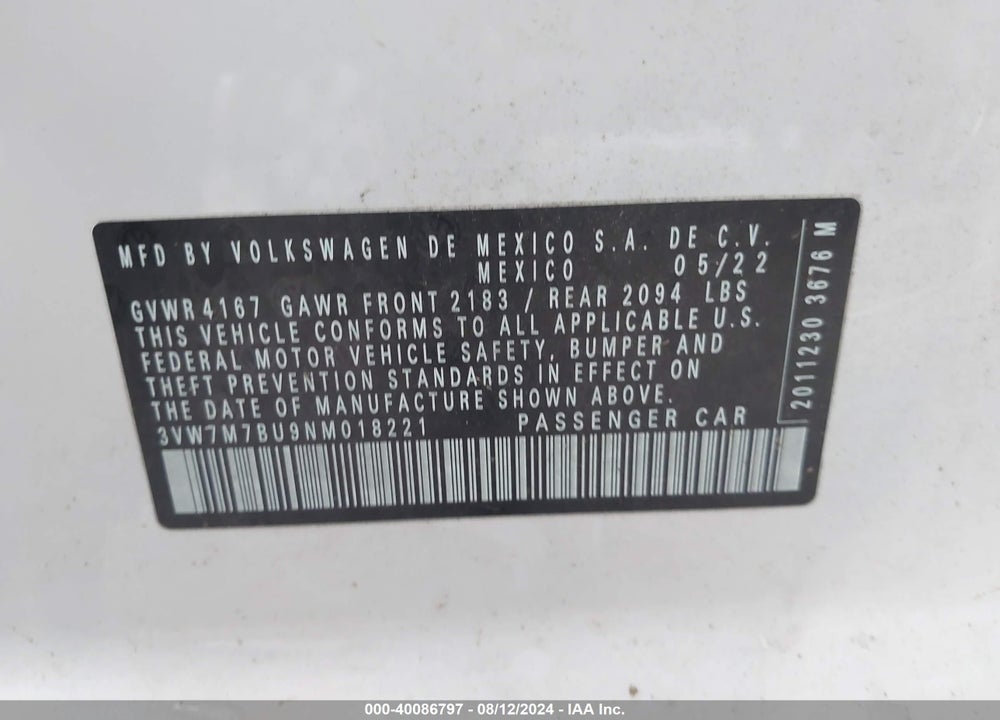 2022 VOLKSWAGEN JETTA 1.5T SE VIN: 3VW7M7BU9NM018221