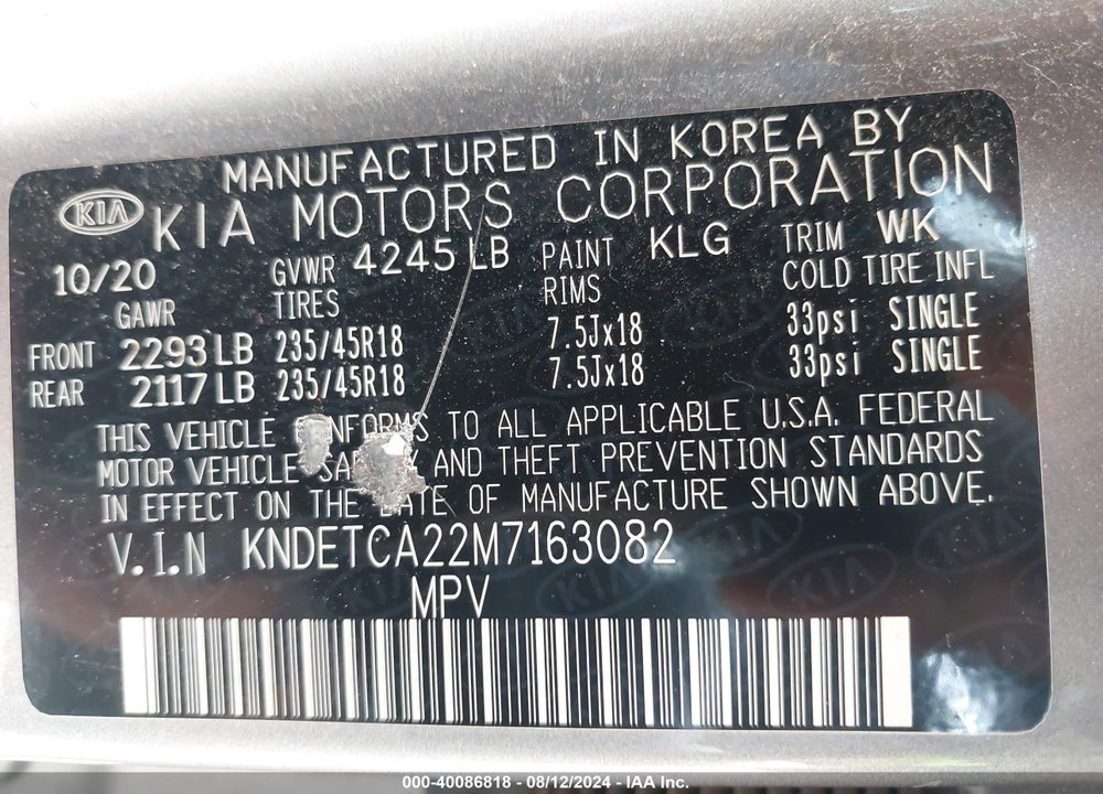 2021 KIA SELTOS SX TURBO VIN: KNDETCA22M7163082