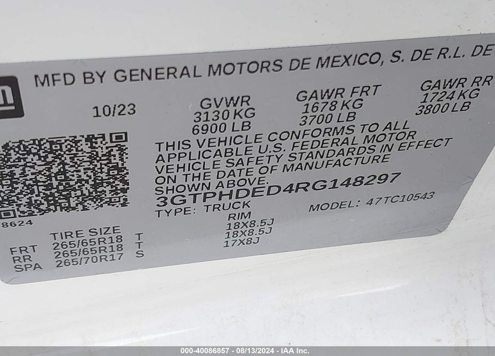 2024 GMC SIERRA 1500 2WD SHORT BOX SLT VIN: 3GTPHDED4RG148297