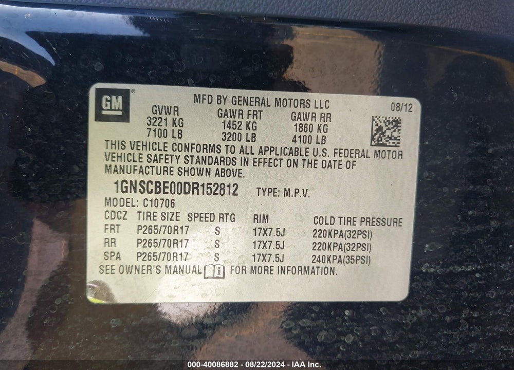 2013 CHEVROLET TAHOE LT VIN: 1GNSCBE00DR152812