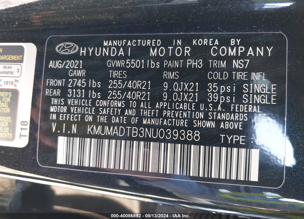 2022 GENESIS GV70 2.5T AWD VIN: KMUMADTB3NU039388