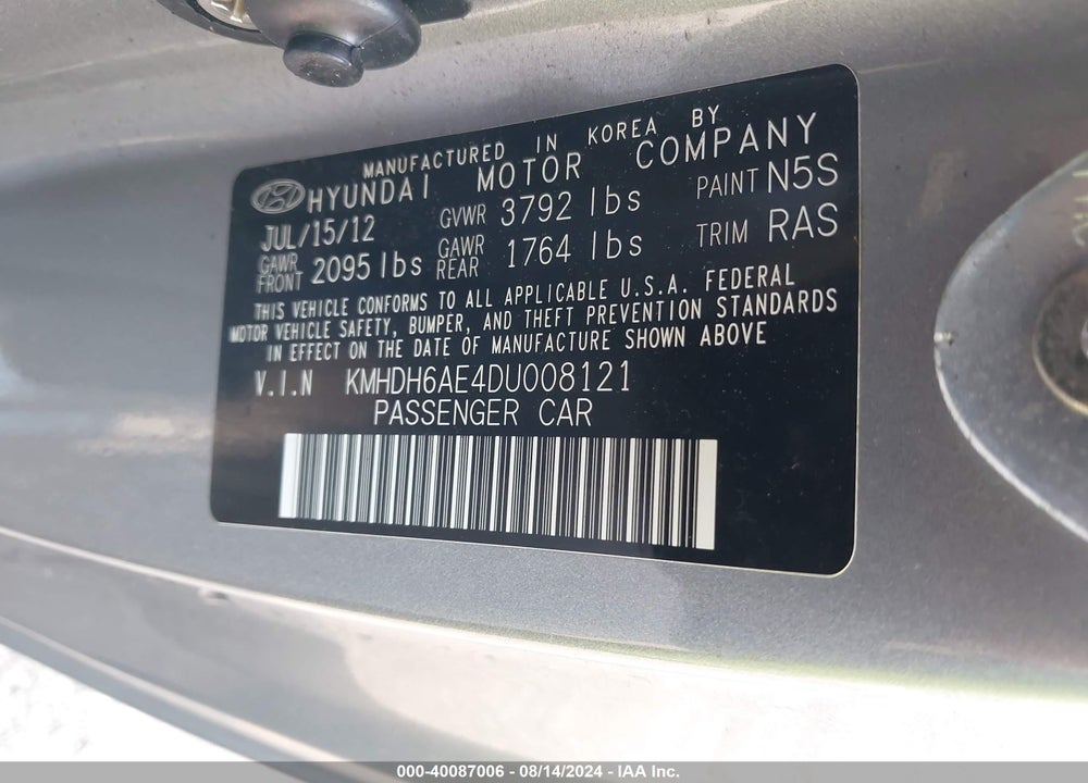 2013 HYUNDAI ELANTRA VIN: KMHDH6AE4DU008121
