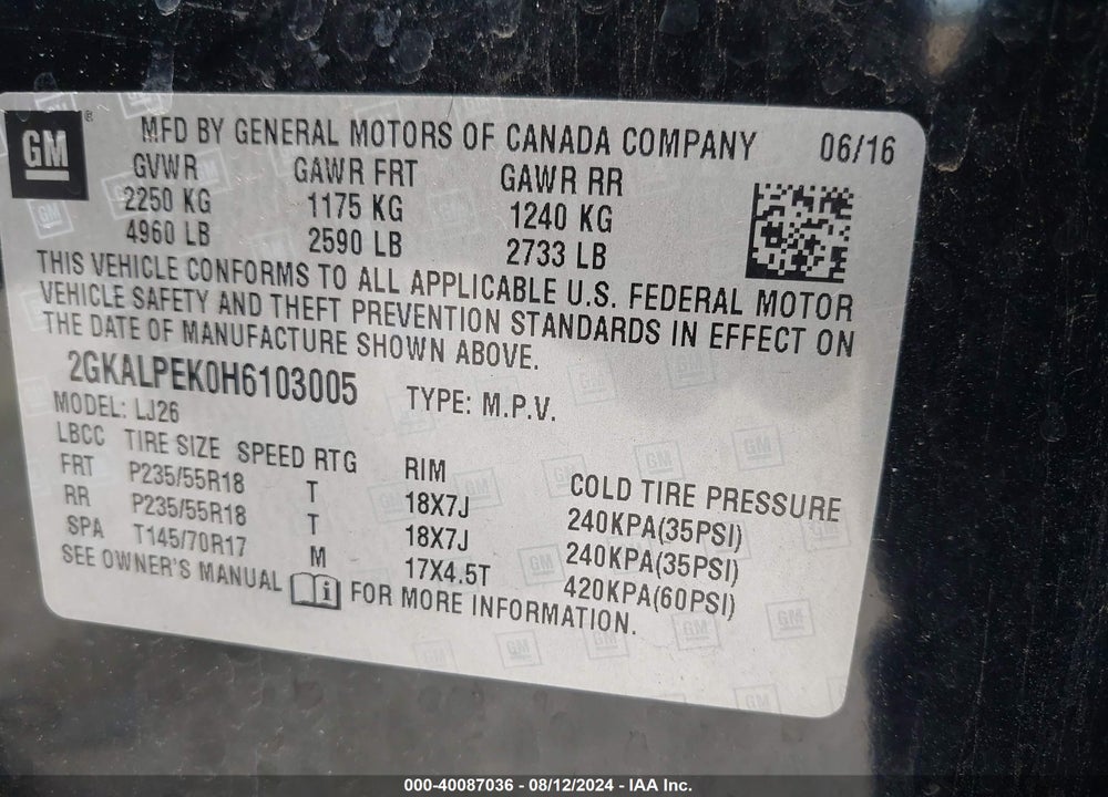 2017 GMC TERRAIN SLT VIN: 2GKALPEK0H6103005
