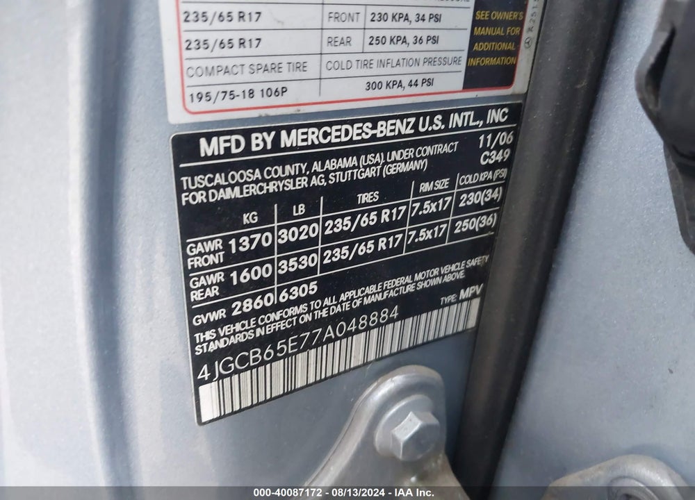 2007 MERCEDES-BENZ R 350 4MATIC VIN: 4JGCB65E77A048884