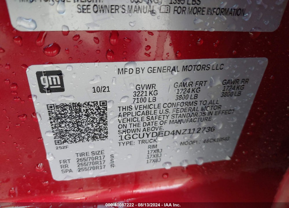 2022 CHEVROLET SILVERADO 1500 LTD 4WD SHORT BED LT VIN: 1GCUYDED4NZ112736