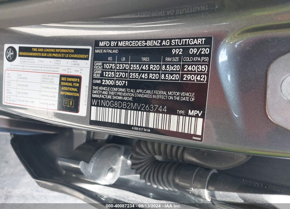 2021 MERCEDES-BENZ GLC 300 SUV VIN: W1N0G8DB2MV263744