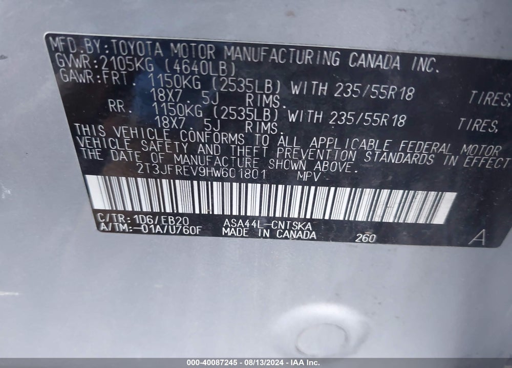 2017 TOYOTA RAV4 SE VIN: 2T3JFREV9HW601801