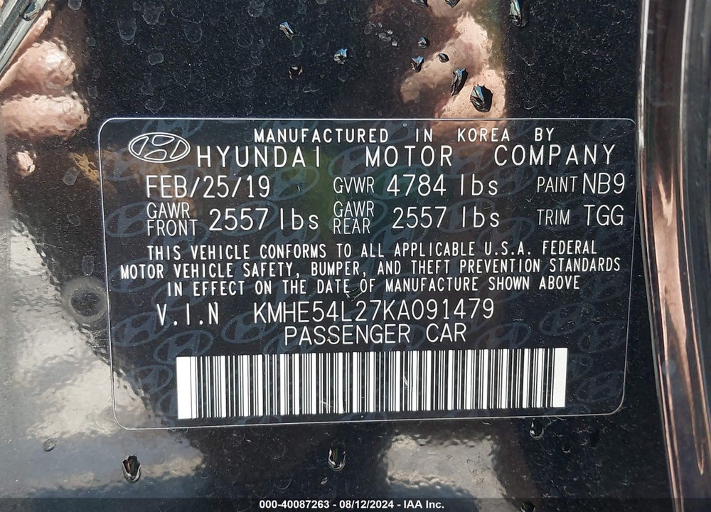 2019 HYUNDAI SONATA PLUG-IN HYBRID LIMITED VIN: KMHE54L27KA091479