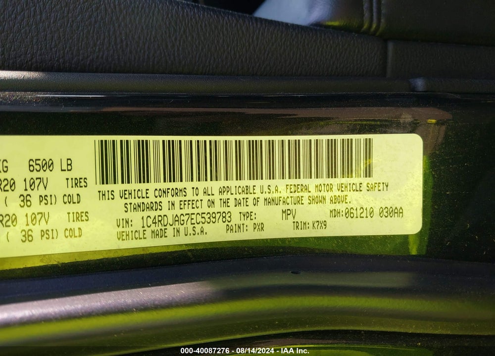 2014 DODGE DURANGO SXT VIN: 1C4RDJAG7EC539783