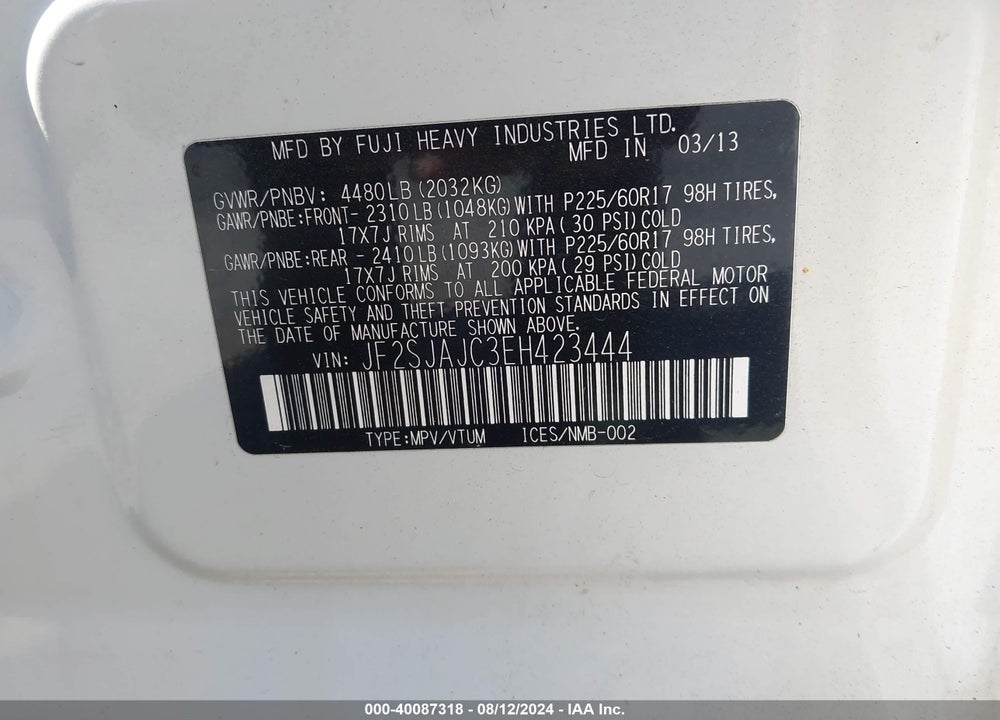 2014 SUBARU FORESTER 2.5I LIMITED VIN: JF2SJAJC3EH423444