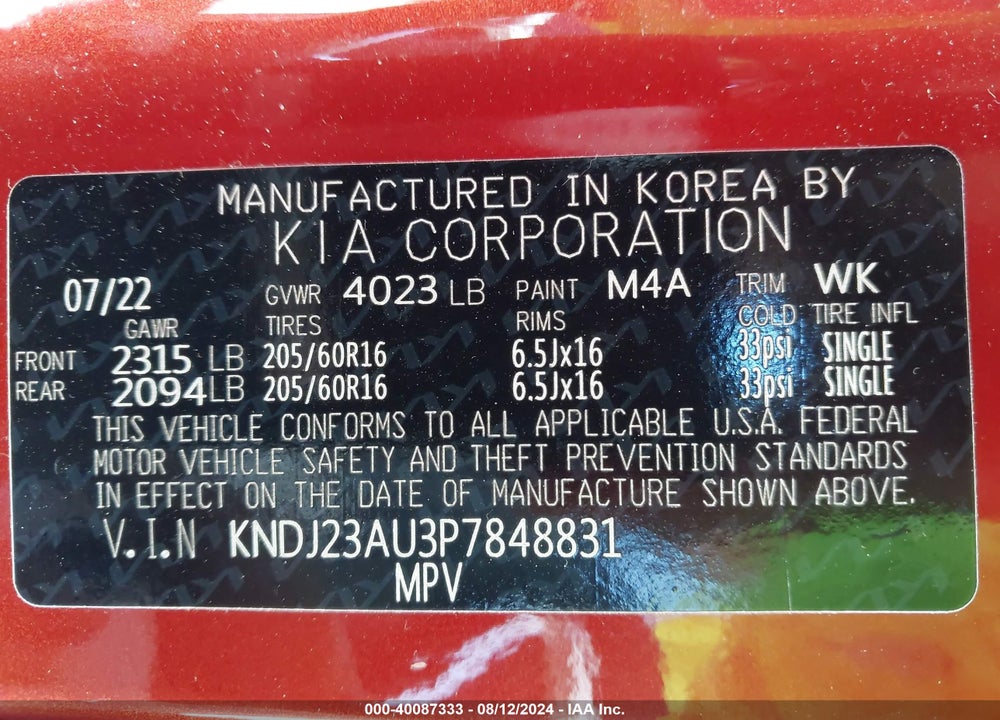 2023 KIA SOUL LX VIN: KNDJ23AU3P7848831