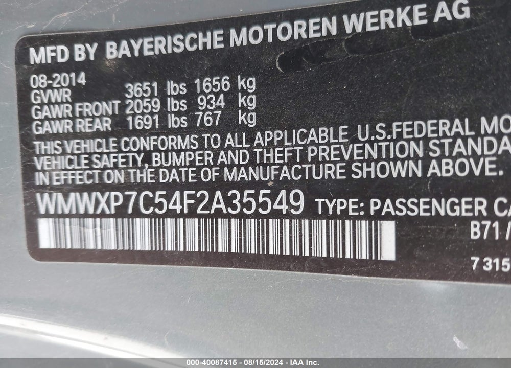 2015 MINI HARDTOP VIN: WMWXP7C54F2A35549