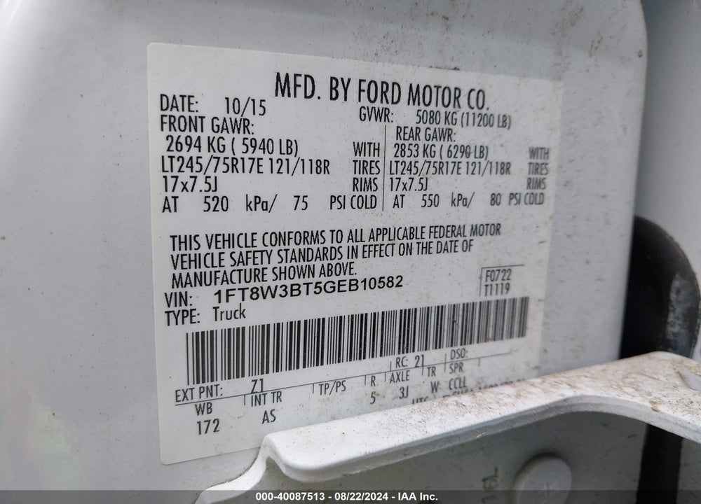 2016 FORD F-350 XL VIN: 1FT8W3BT5GEB10582