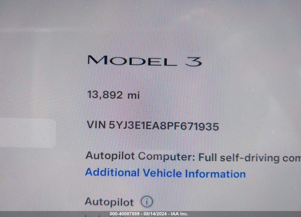 2023 TESLA MODEL 3 REAR-WHEEL DRIVE VIN: 5YJ3E1EA8PF671935