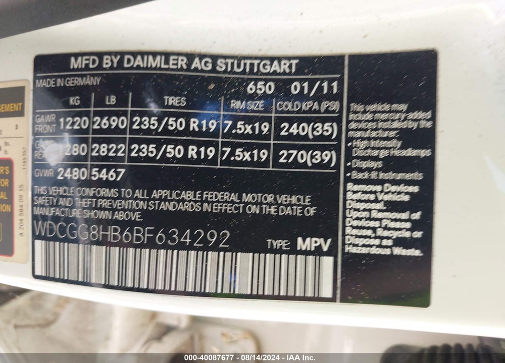 2011 MERCEDES-BENZ GLK 350 4MATIC VIN: WDCGG8HB6BF634292