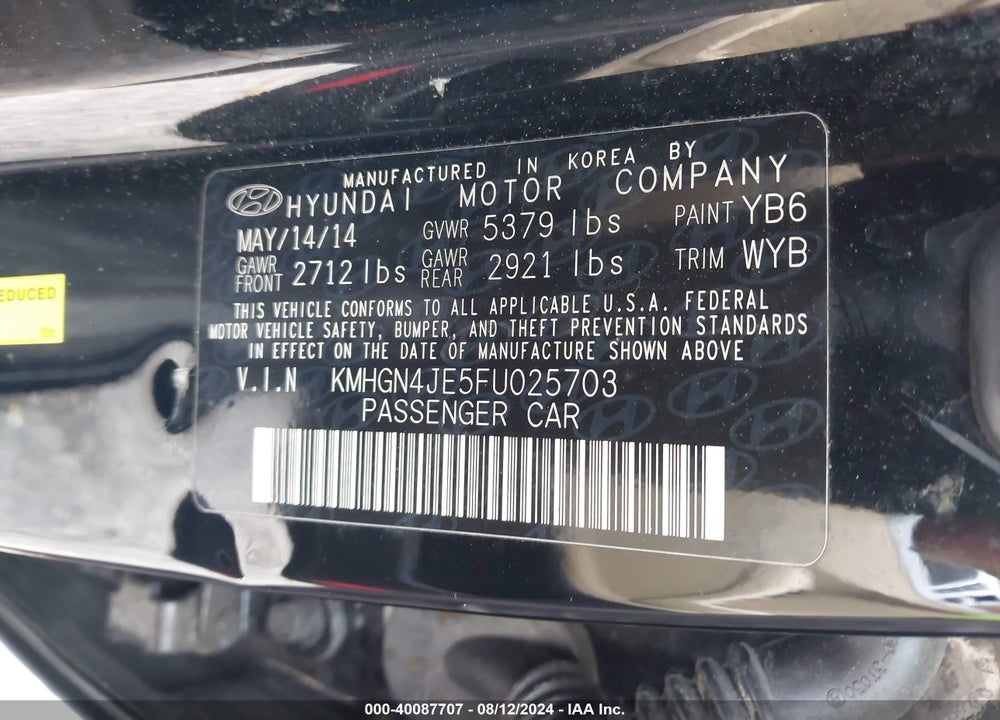 2015 HYUNDAI GENESIS 3.8 VIN: KMHGN4JE5FU025703