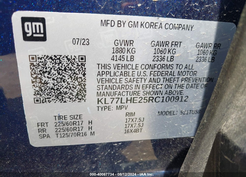 2024 CHEVROLET TRAX FWD LT VIN: KL77LHE25RC100912